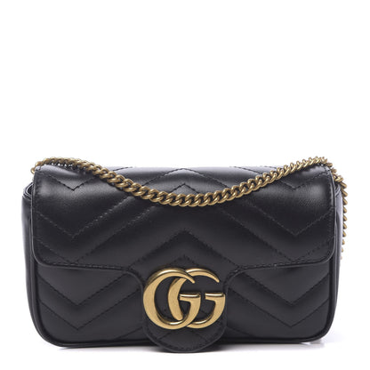 Gucci Calfskin Matelasse Super Mini GG Marmont Shoulder Bag Black 1 of 11