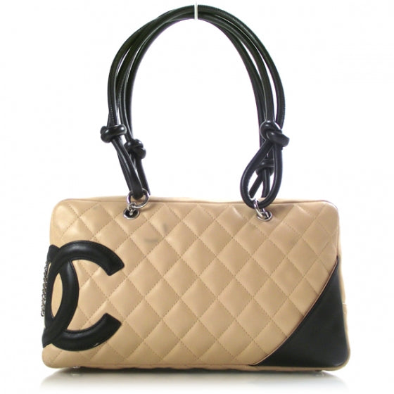 Chanel Calfskin Quilted Large Cambon Bowler Beige Black 1 of 12