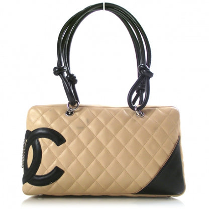 Chanel Calfskin Quilted Large Cambon Bowler Beige Black 1 of 12