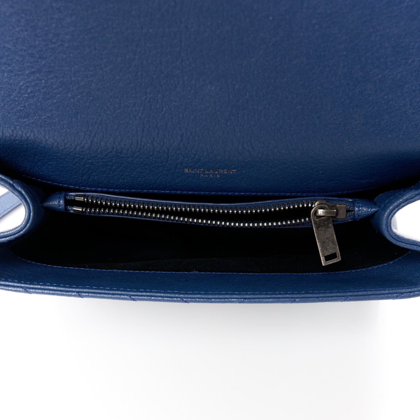 Sheepskin Matelasse Chevron Monogram Medium College Bag Blue Charron