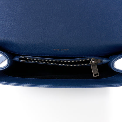 Saint Laurent Sheepskin Matelasse Chevron Monogram Medium College Bag Blue Charron 5 of 12