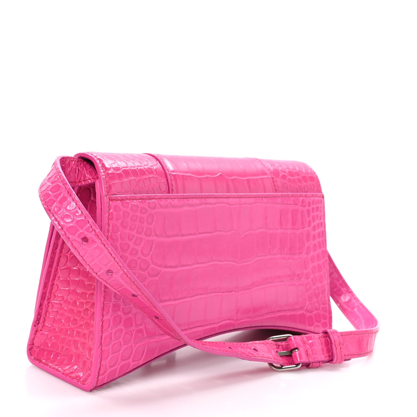 Shiny Calfskin Crocodile Embossed Small Hourglass Sling Shoulder Bag Fuchsia