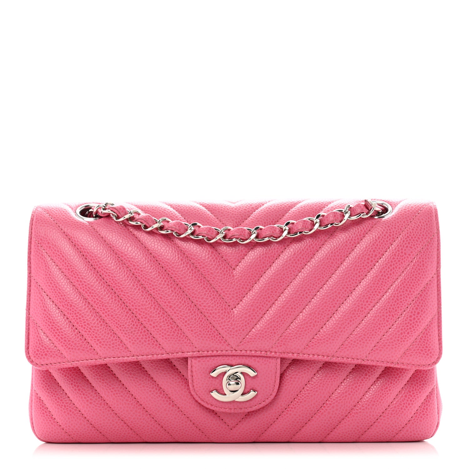 Chanel Caviar Chevron Quilted Medium Double Flap Pink 1 of 10