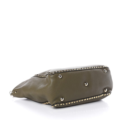 Valentino Garavani Pebbled Calfskin Medium Rockstud Tote Army Green 3 of 7