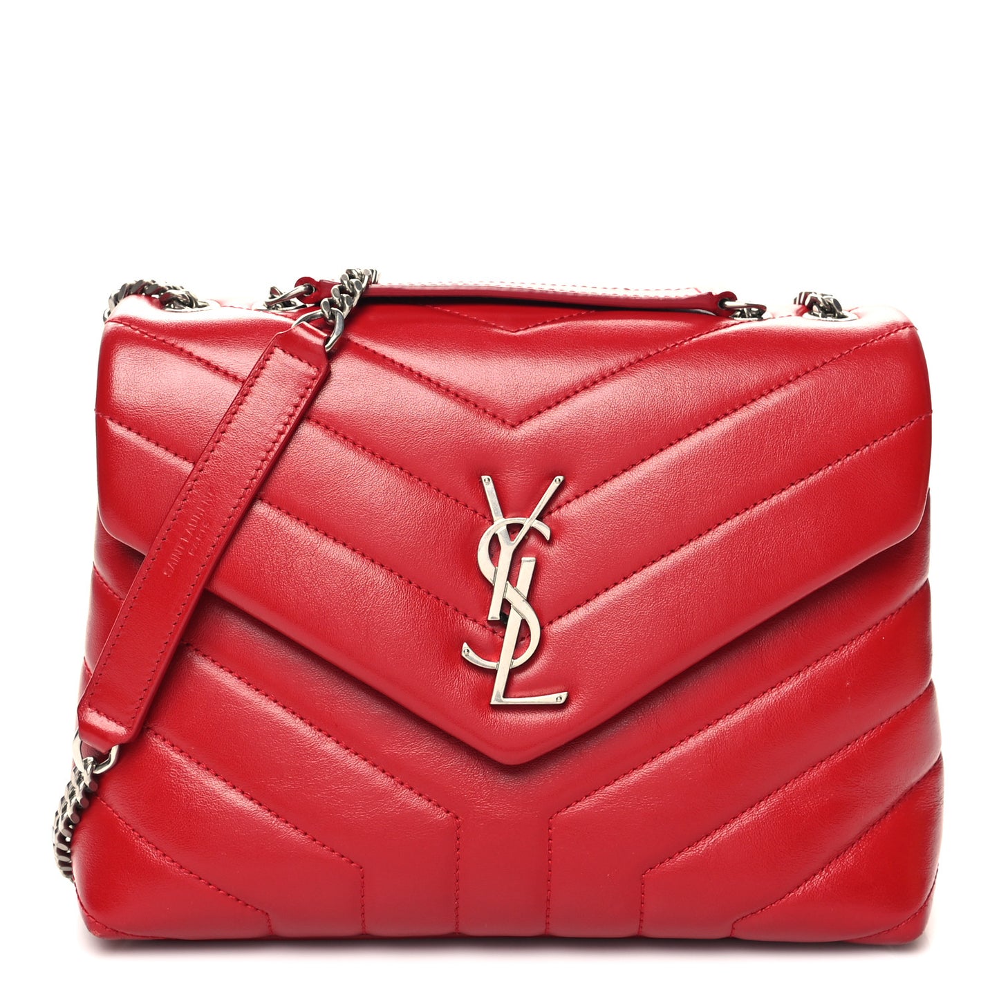 Calfskin Y Quilted Monogram Small Loulou Chain Satchel Lipstick Red