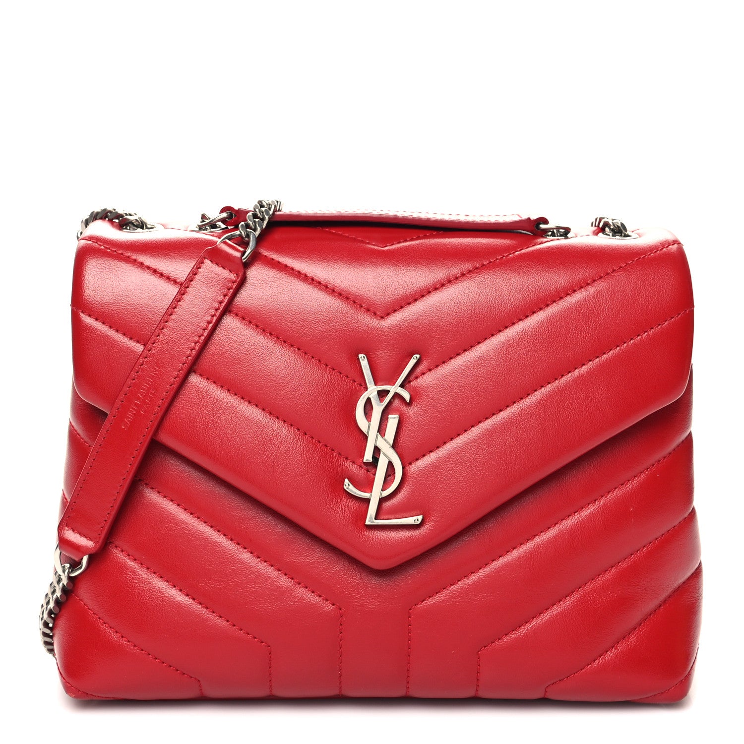 Saint Laurent Calfskin Y Quilted Monogram Small Loulou Chain Satchel Lipstick Red 1 of 12