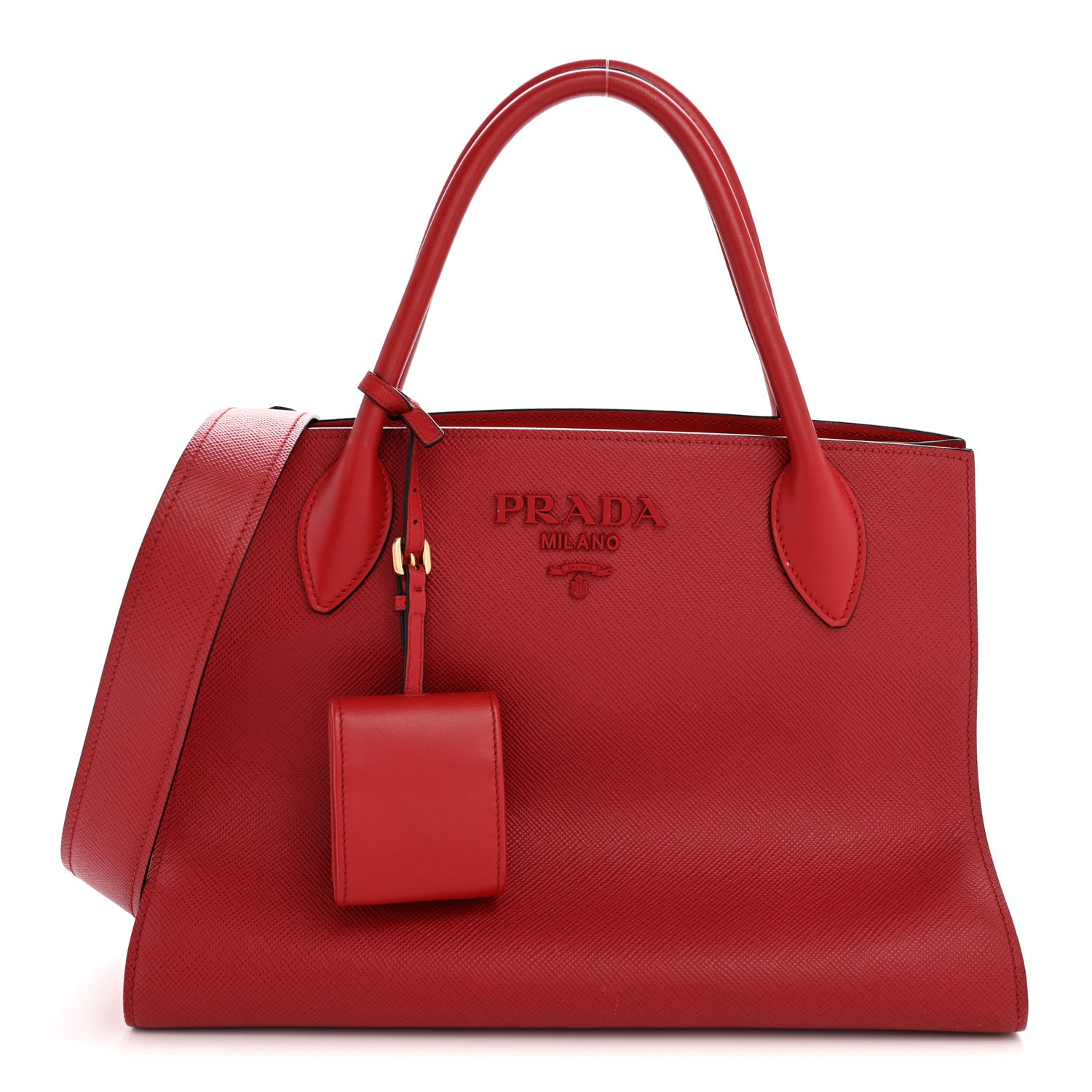 Prada Saffiano Cuir Calfskin Medium Monochrome Top Handle Tote Fuoco 1 of 15
