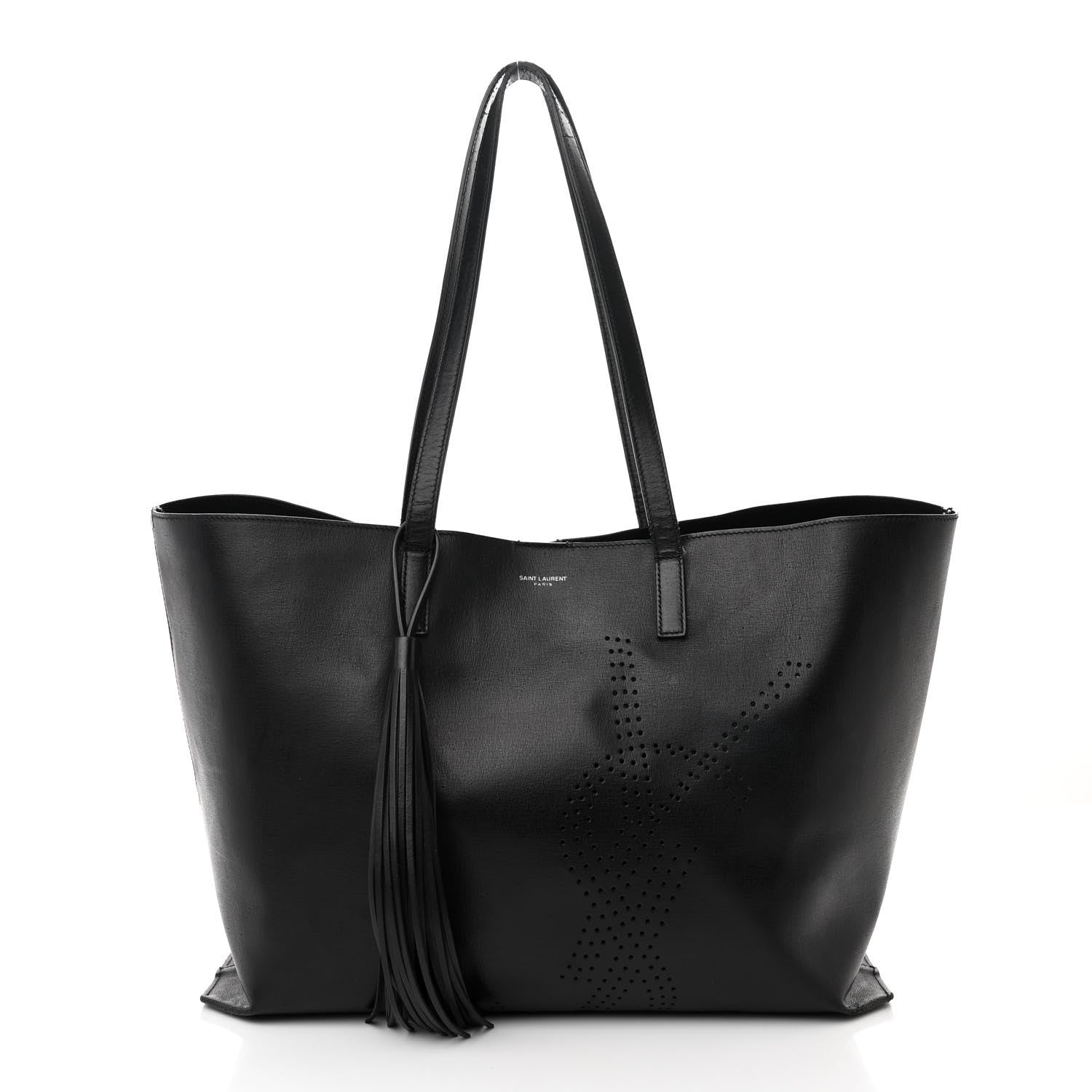 Saint Laurent Vintage Calfskin Perforated East West Shopping Tote Black 3 of 21