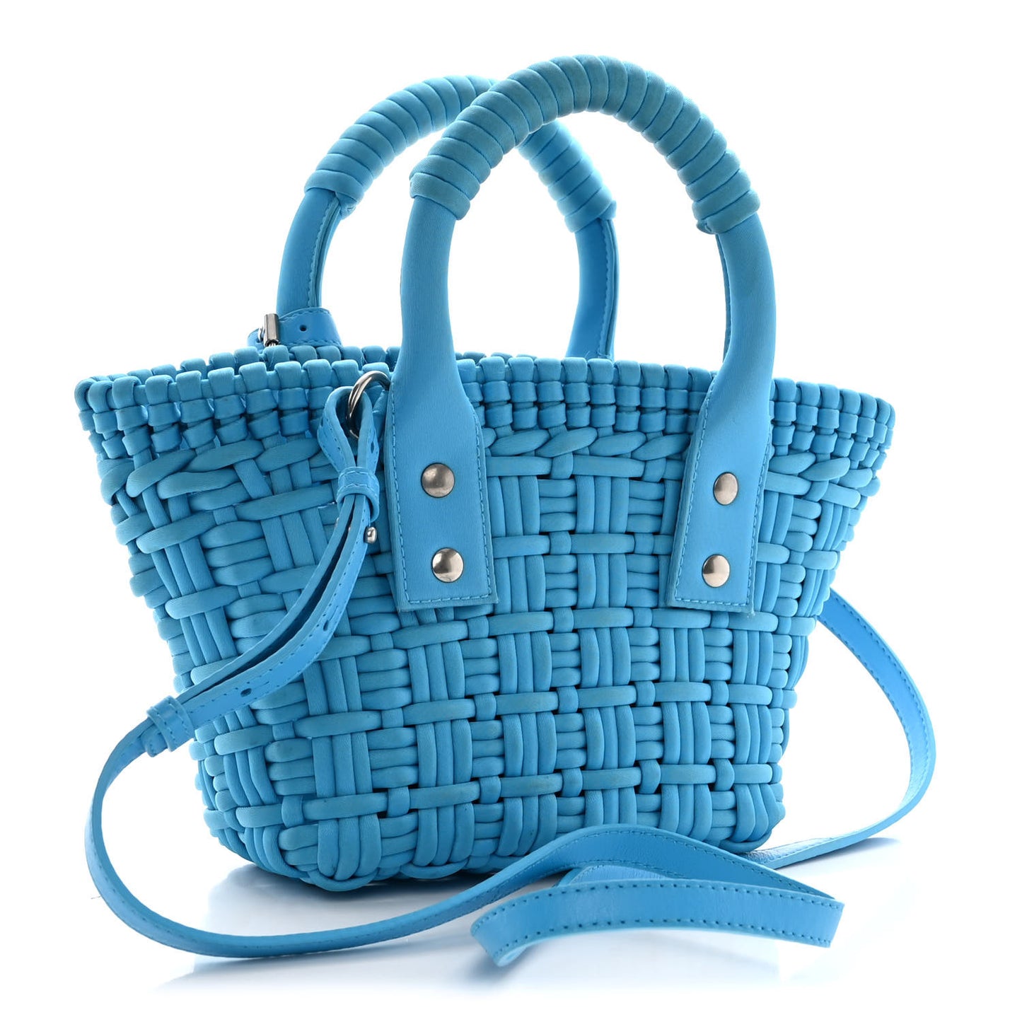 Recycled Nylon Faux Calfskin XXS Bistro Basket Cyan White