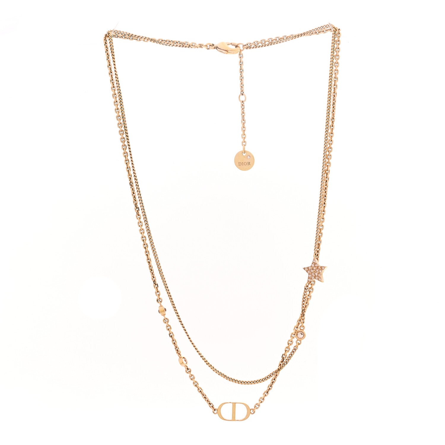 Christian Dior Metal Crystal Petit CD Double Necklace Gold 3 of 6