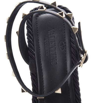 Valentino Garavani Calfskin Rockstud Ankle Strap Torchon Espadrille 25/95mm Wedge Sandals 40 Black 4 of 10