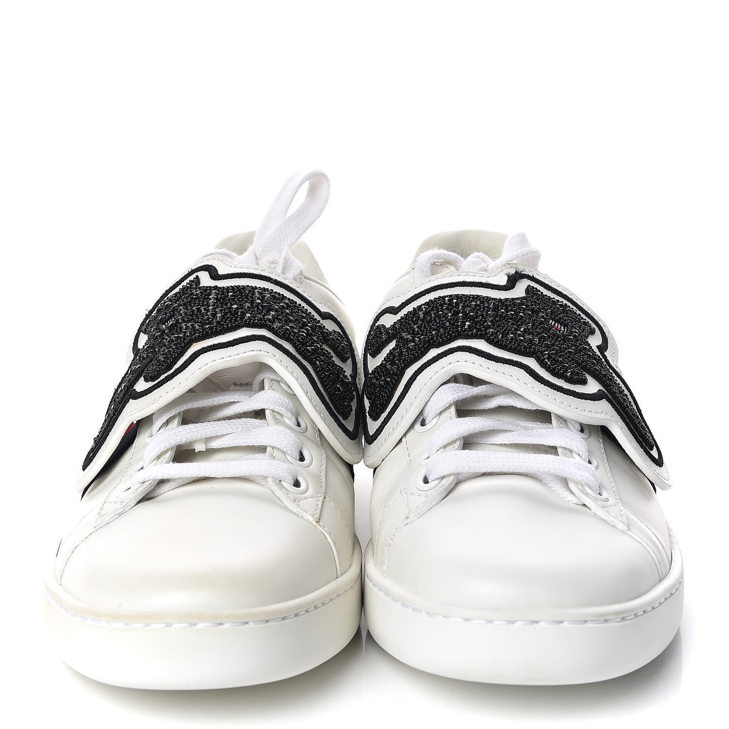 Calfskin Ayers Crystal Panther Embroidered Womens Ace Sneakers 39 White