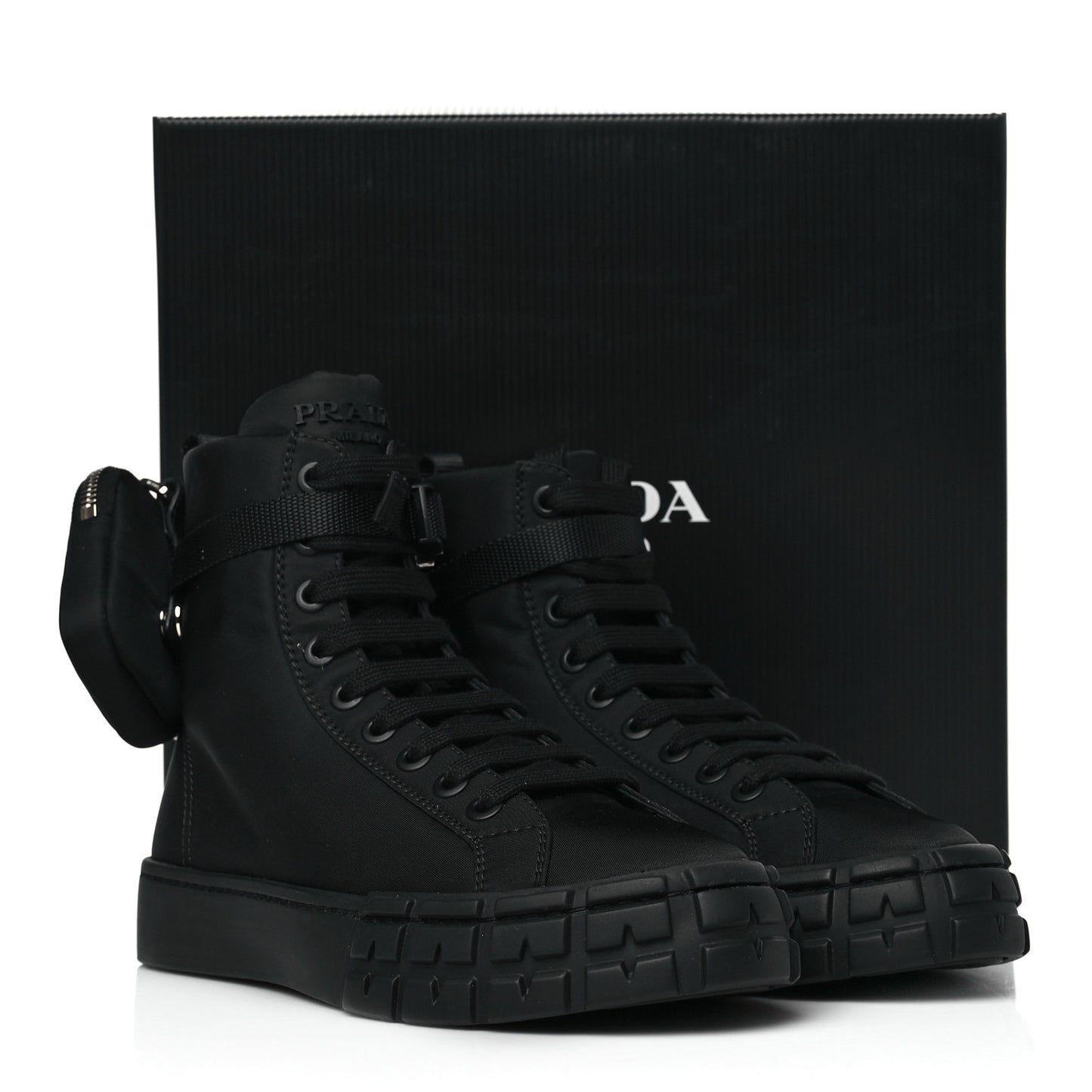 Re-Nylon Gabardine Triangle Wheel Pouch Pocket High Top Sneakers 40 Black
