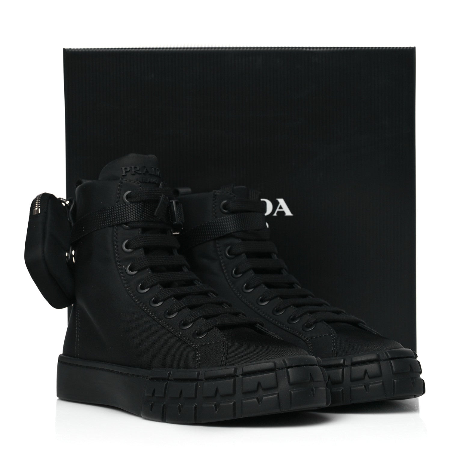 Prada Re-Nylon Gabardine Triangle Wheel Pouch Pocket High Top Sneakers 40 Black 10 of 10