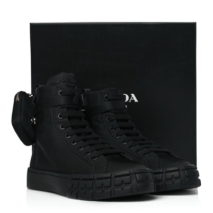 Prada Re-Nylon Gabardine Triangle Wheel Pouch Pocket High Top Sneakers 40 Black 10 of 10