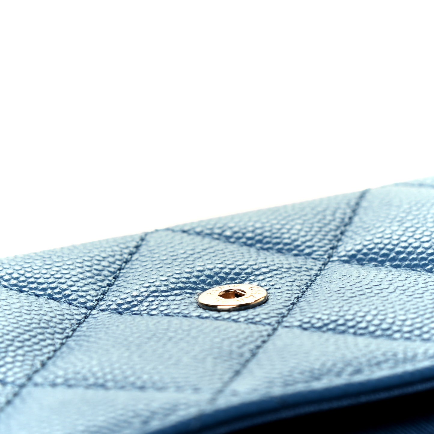 Caviar Quilted Flap Card Holder On Chain Blue