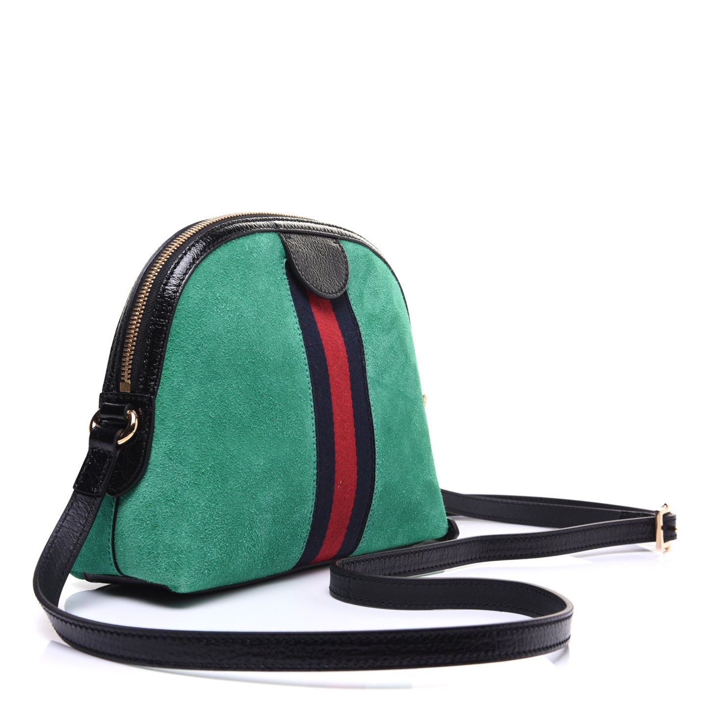 Suede Patent GG Web Small Ophidia Dome Shoulder Bag New Shamarock Black