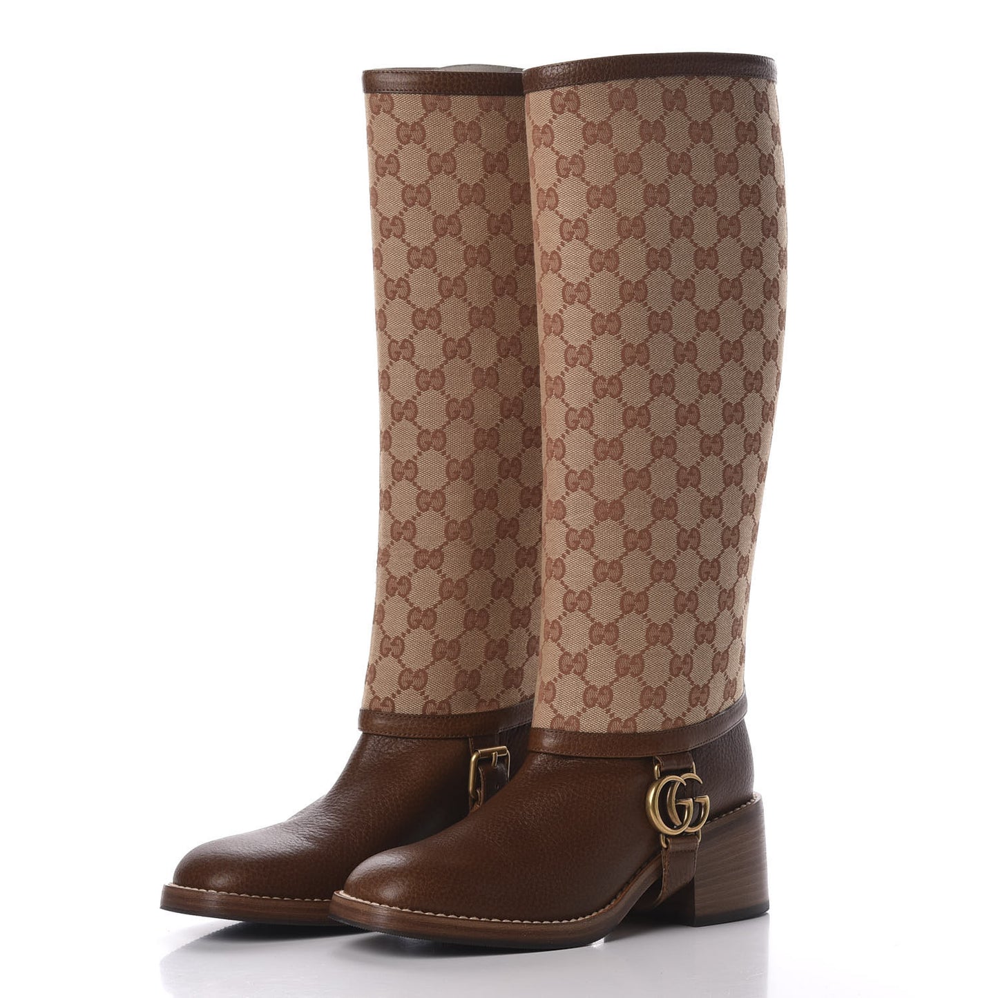 GG Monogram Calfskin Lola Tall Boots 37.5 Beige Ruggine Cuir