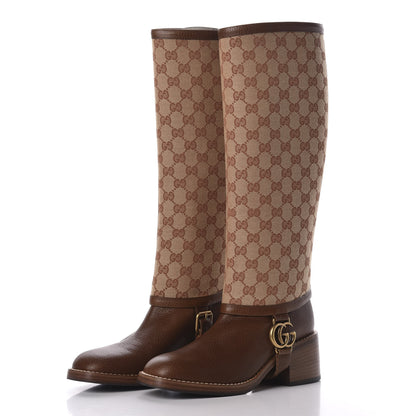Gucci GG Monogram Calfskin Lola Tall Boots 37.5 Beige Ruggine Cuir 2 of 8