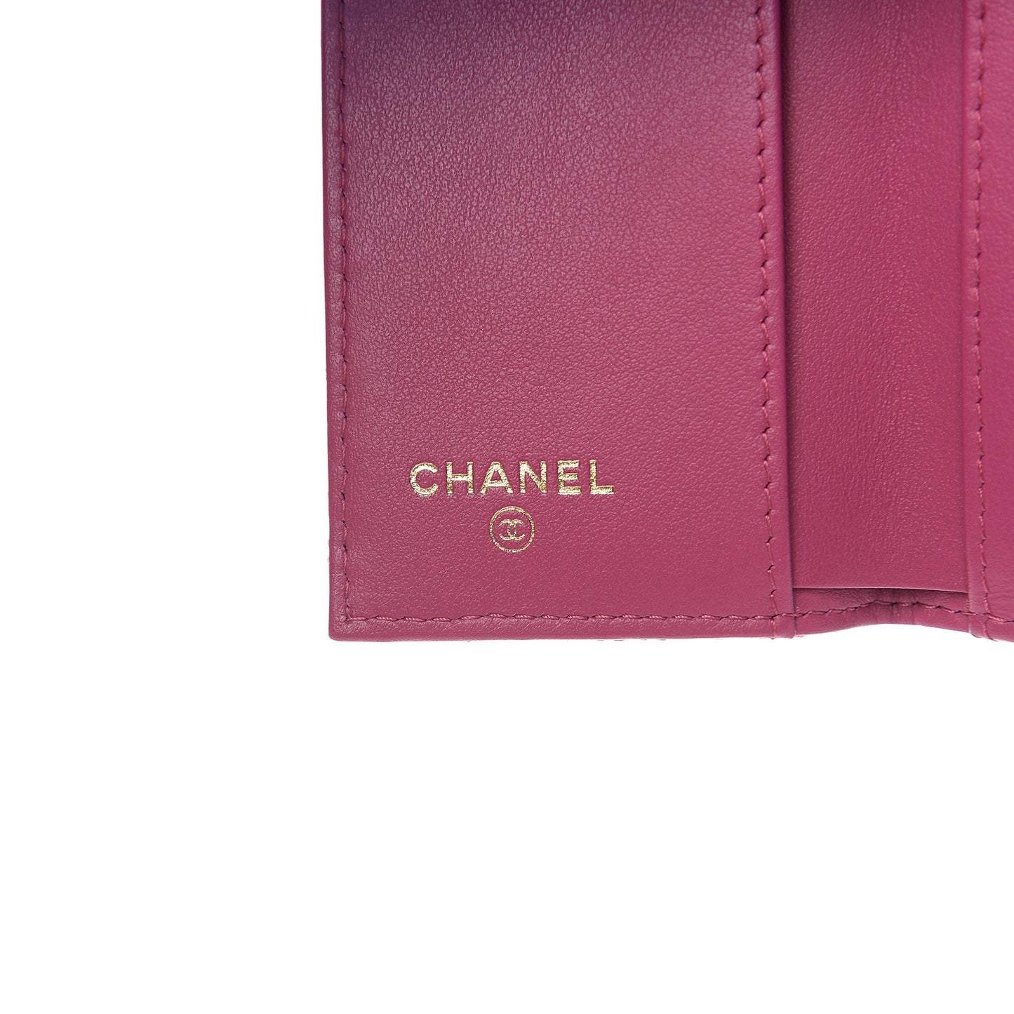 Lambskin Camellia Embossed Compact Wallet Fuchsia