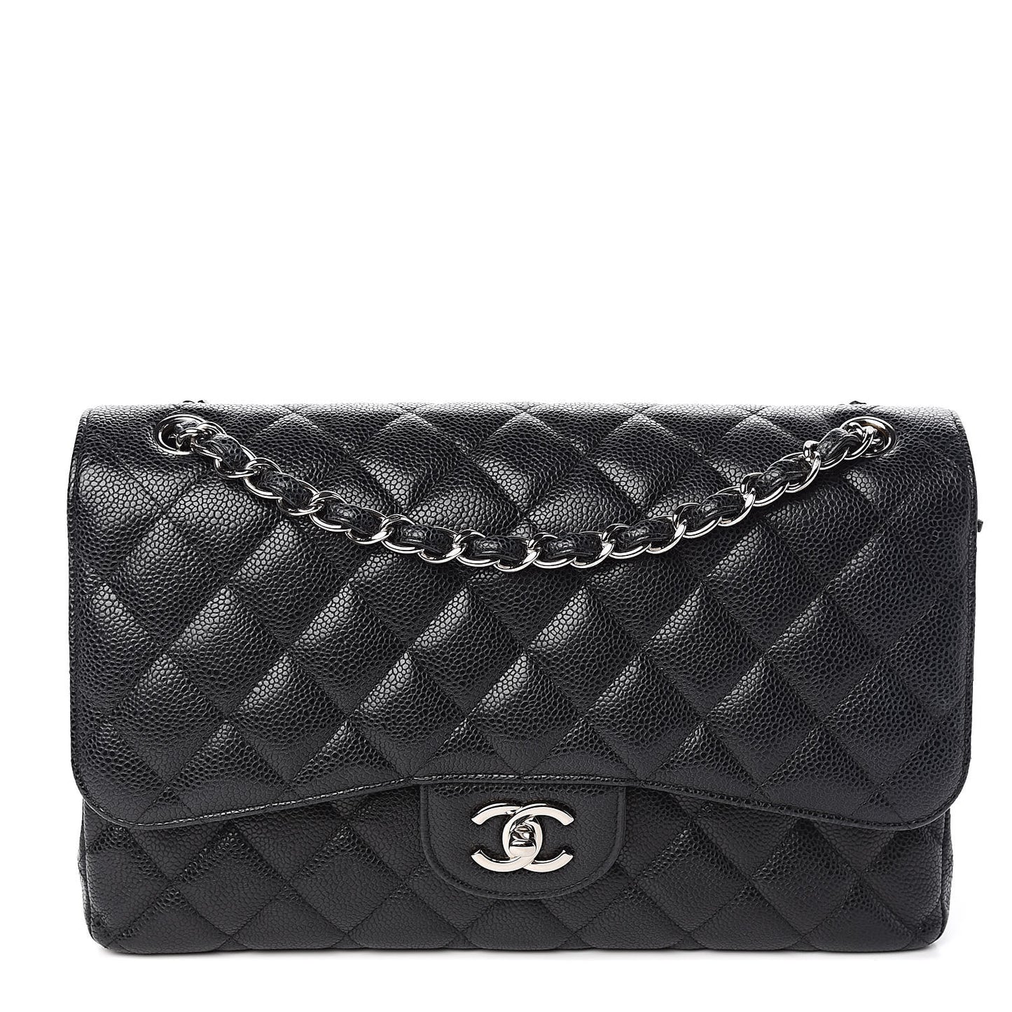Caviar Quilted Jumbo Double Flap Black