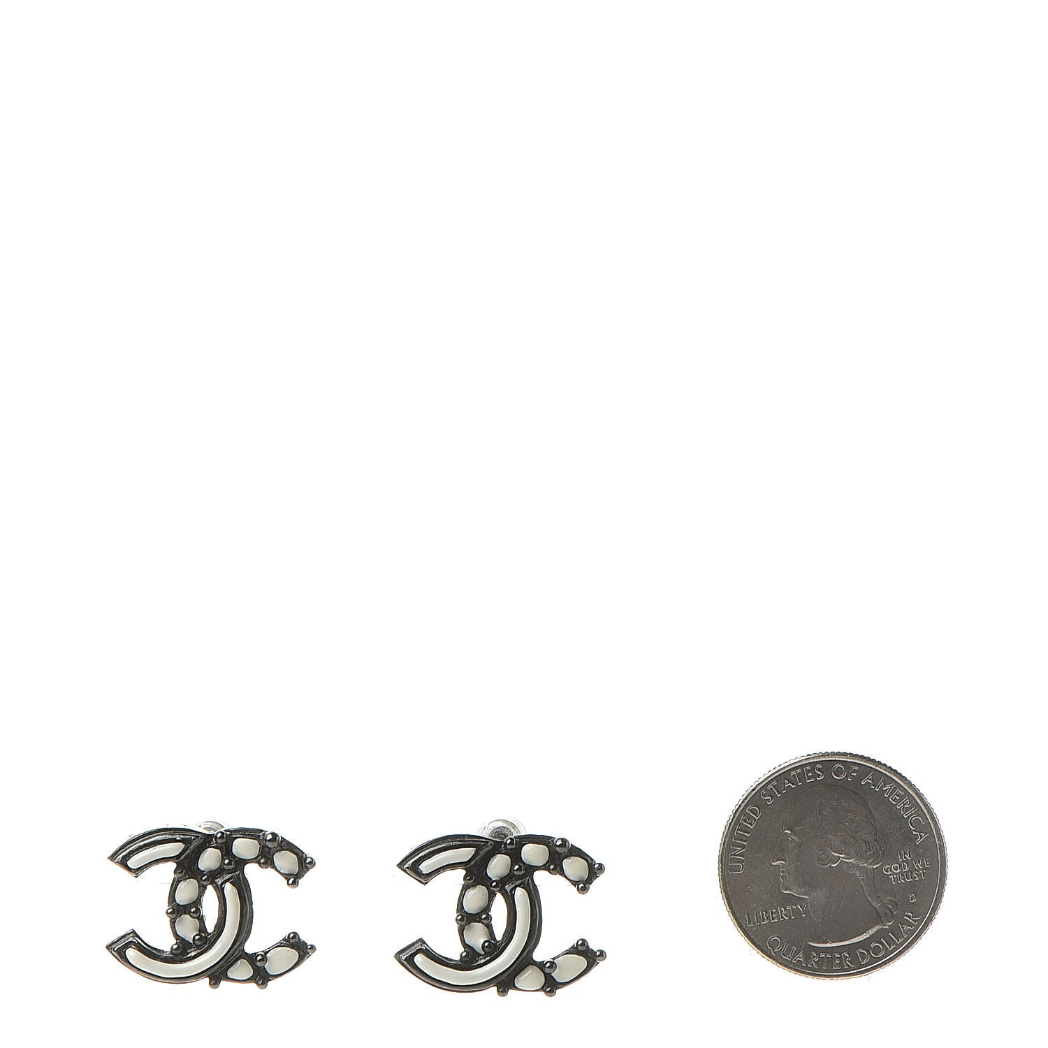 Chanel Ruthenium Enamel CC Earrings White Black 2 of 5