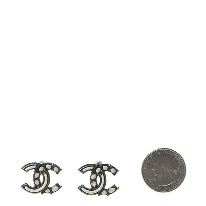 Chanel Ruthenium Enamel CC Earrings White Black 2 of 5