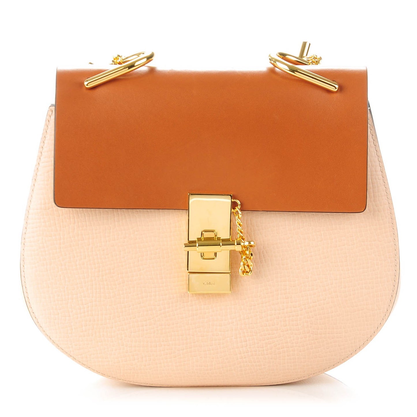 Grained Calfskin Lambskin Drew Shoulder Bag Powder Beige Caramel
