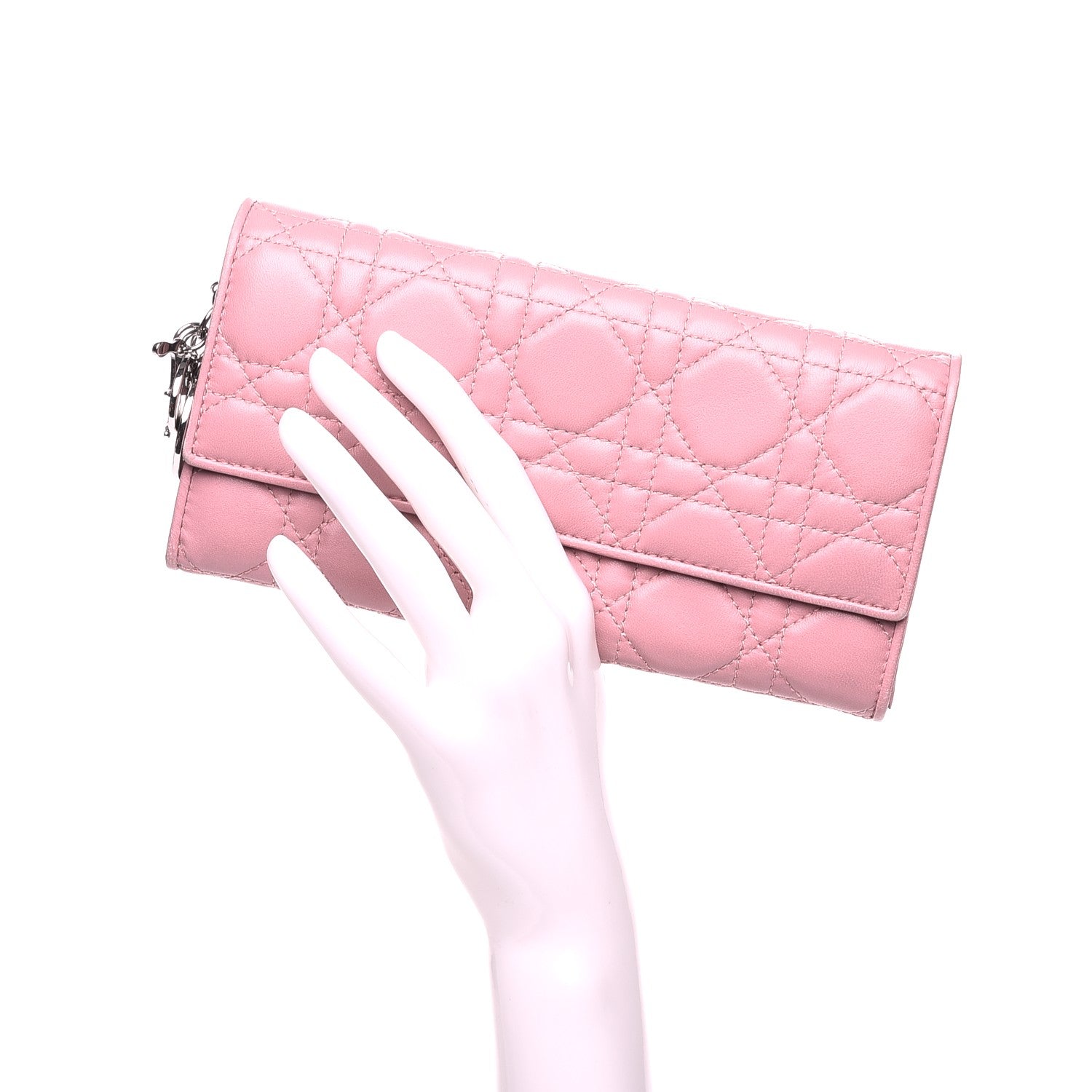 Christian Dior Lambskin Cannage Lady Dior Rendezvous Wallet Pink 2 of 7