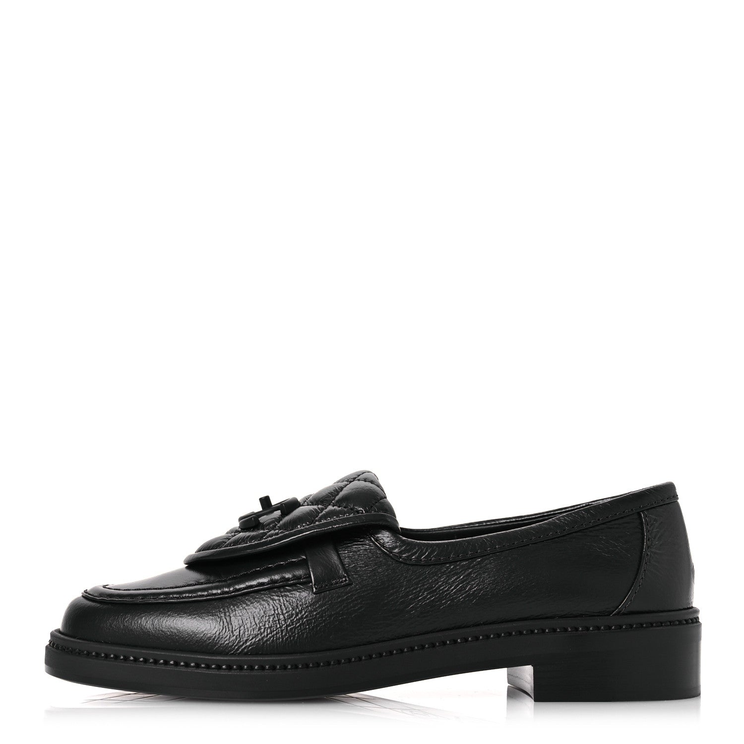 Chanel Crumpled Lambskin Quilted CC Turnlock Loafers 37 Black 1 of 11