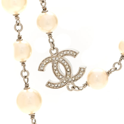 Chanel Crystal Pearl CC Long Necklace Silver 4 of 6