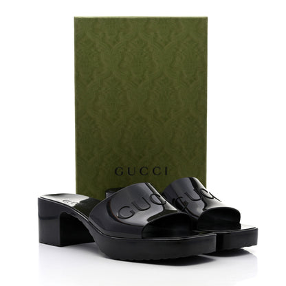 Gucci Rubber Gucci Logo Womens Platform 20/60mm Slide Sandals 41 Black 9 of 9