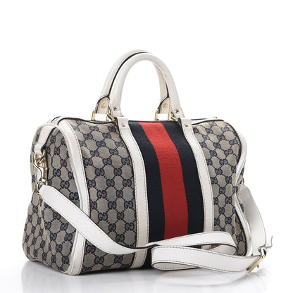 Gucci Monogram Selleria Calfskin Vintage Web Medium Boston Beige Blue Mystic White 3 of 32