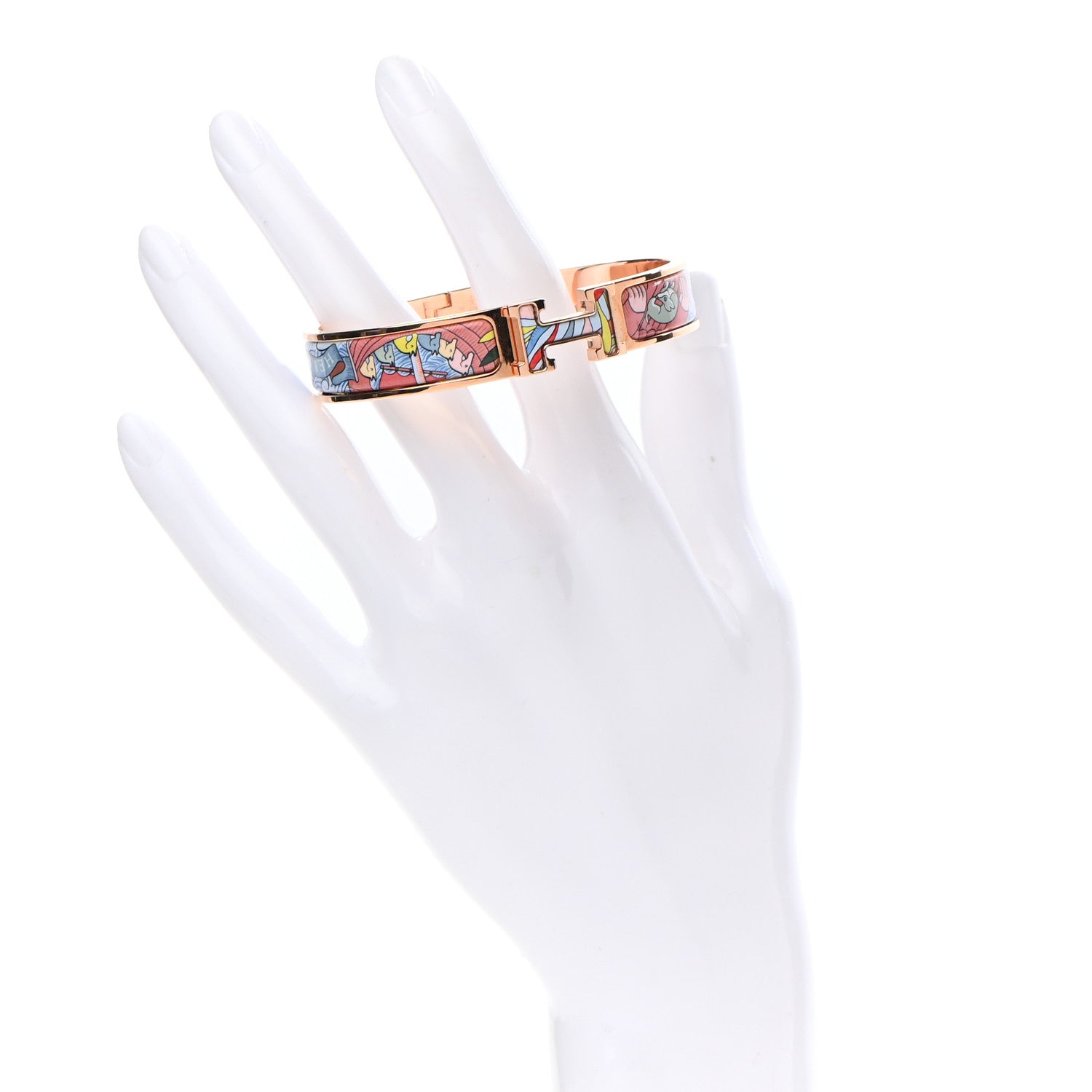 Hermes Enamel Narrow Print Cosmographia Universalis Clic Clac H Bracelet GM Album De Soie 2 of 4