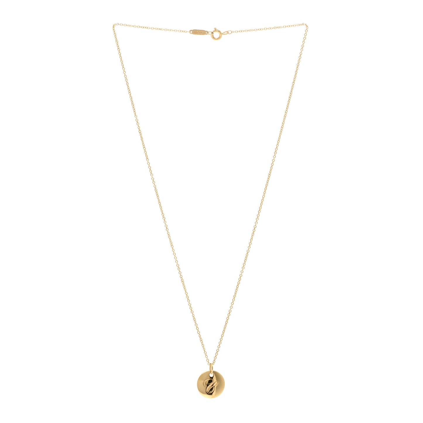 18K Yellow Gold Notes Letter C Disc Charm Pendant Necklace