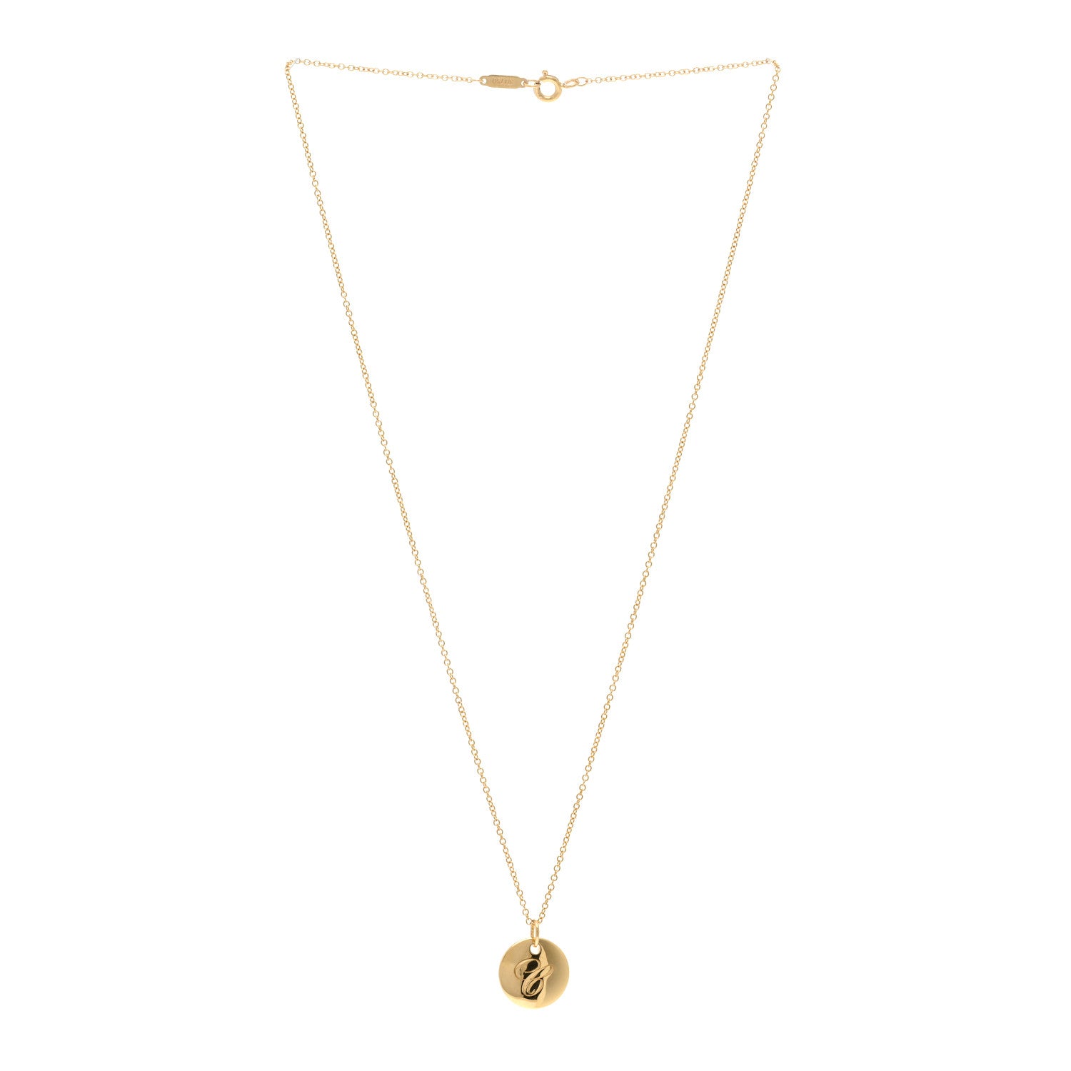 Tiffany 18K Yellow Gold Notes Letter C Disc Charm Pendant Necklace 3 of 4