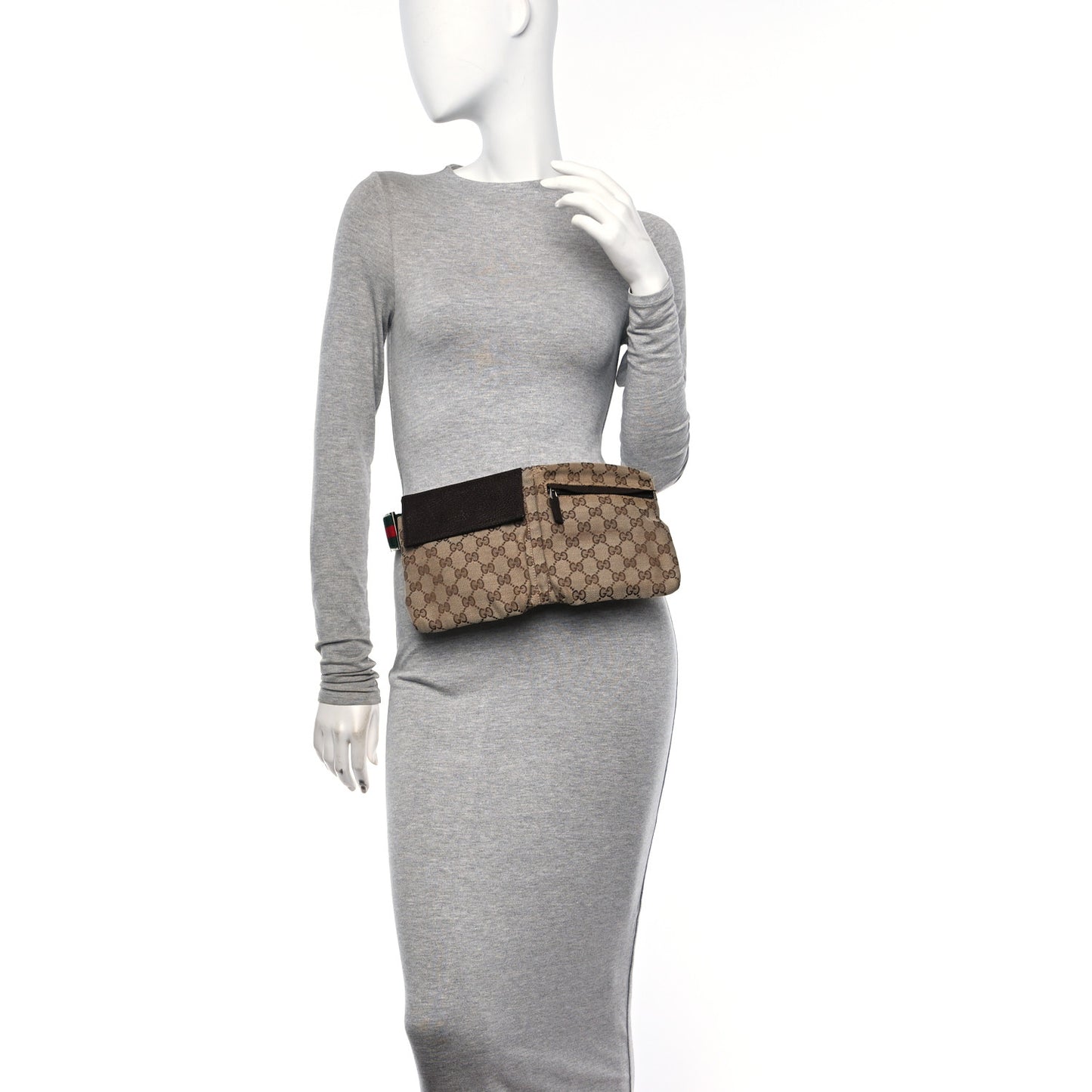 GG Monogram Double Pocket Belt Bag Dark Brown