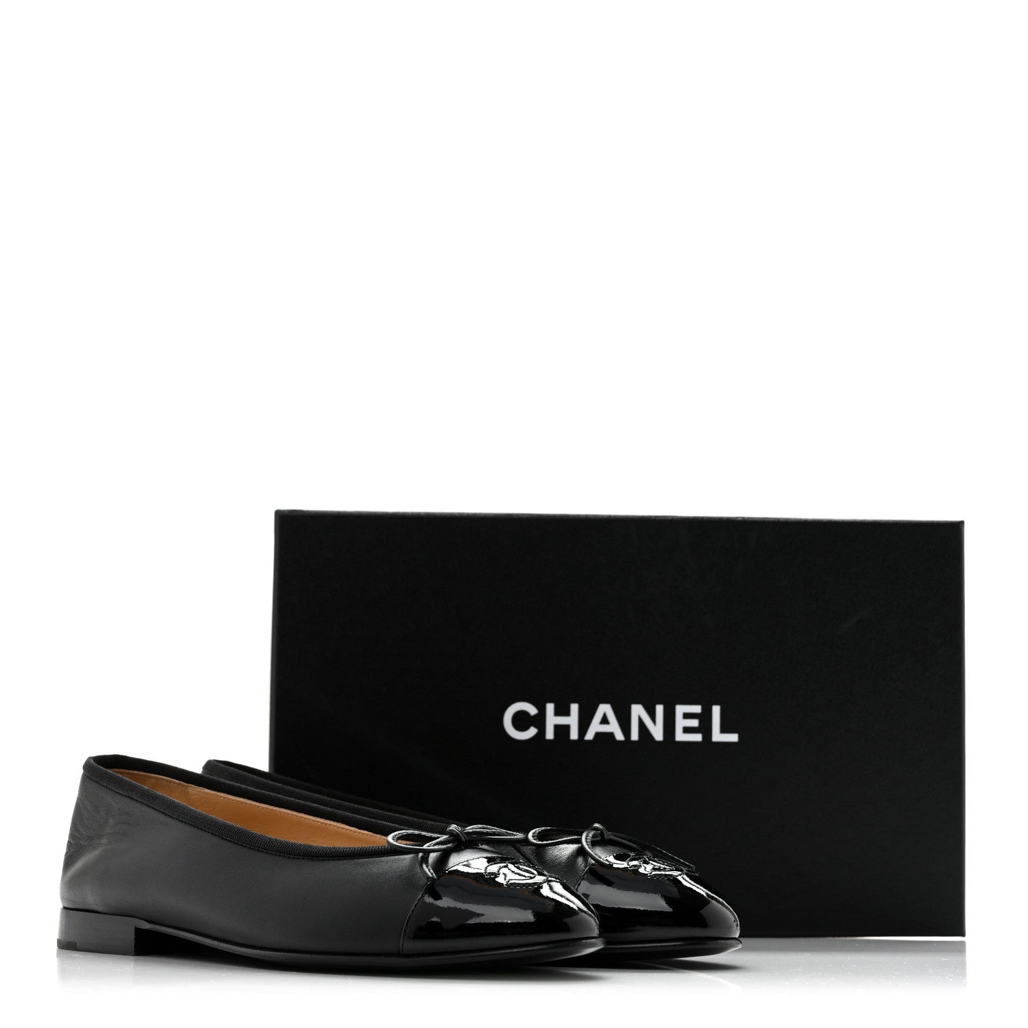 Chanel Lambskin Patent Cap Toe Ballerina Flats 37 Black 10 of 10