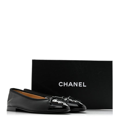 Chanel Lambskin Patent Cap Toe Ballerina Flats 37 Black 10 of 10