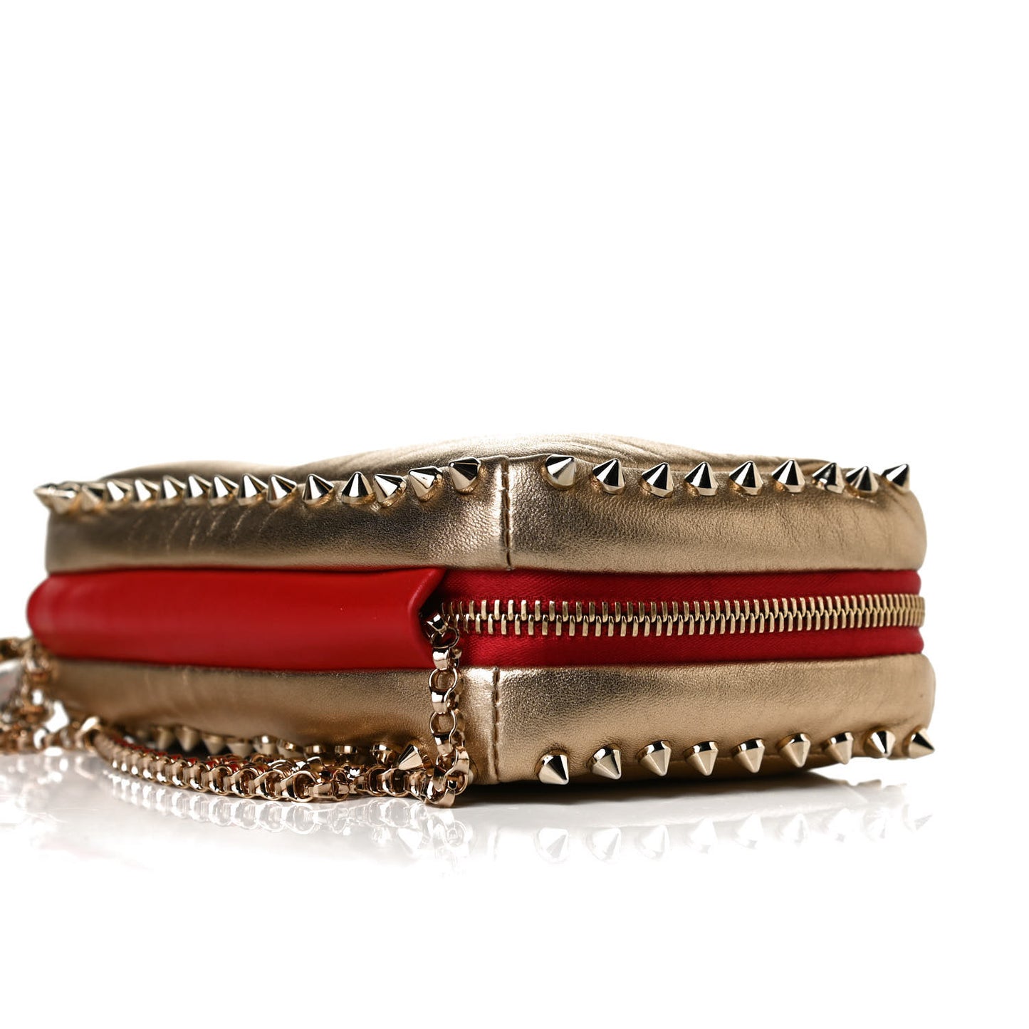 Metallic Nappa Spikes Piloutin Chain Pochette Gold