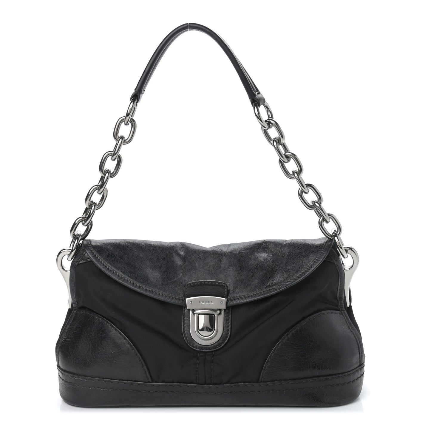Calfskin Tessuto Nylon Shoulder Bag Black
