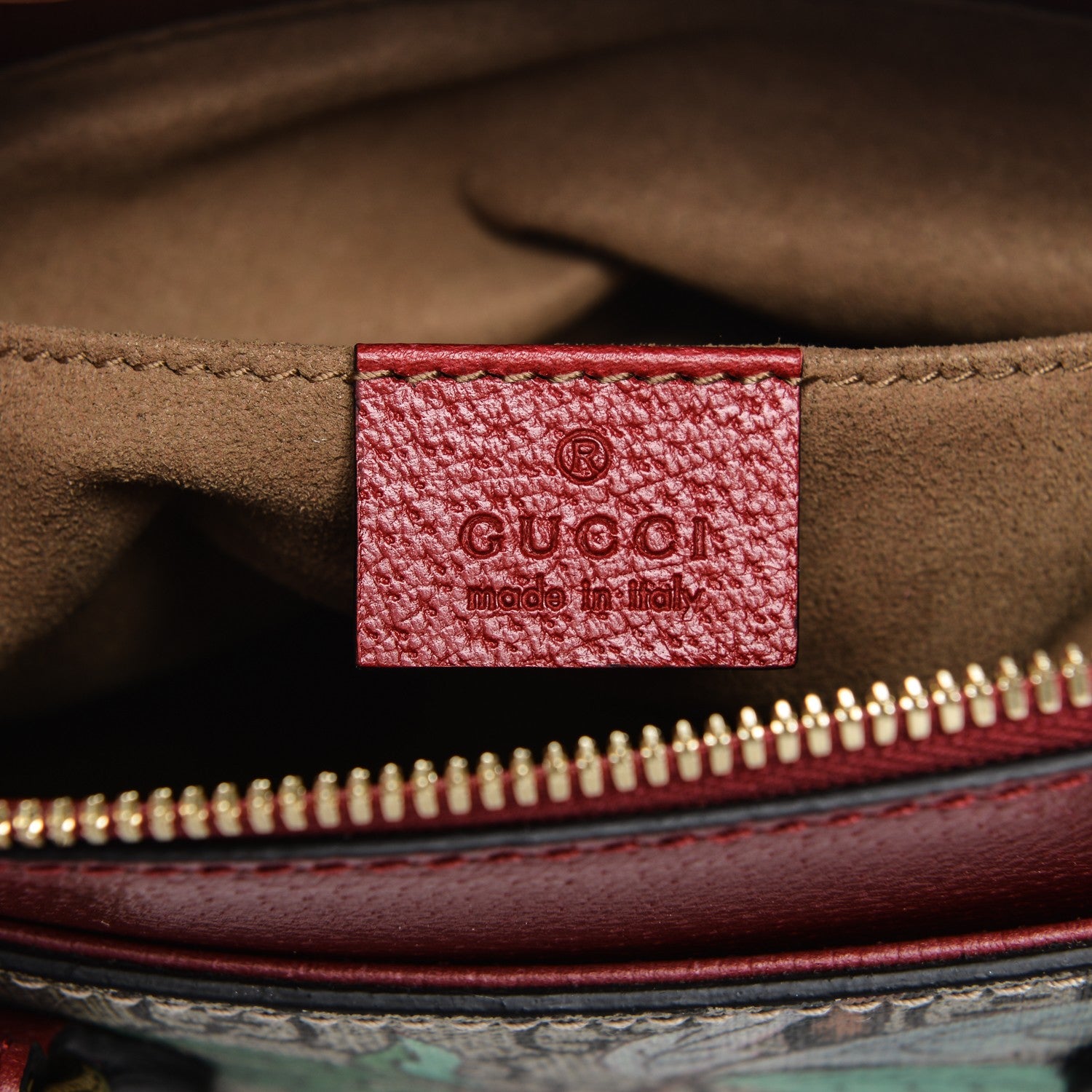 Gucci GG Supreme Monogram Tian Mini Zip Top Tote Beige Multicolor Red 6 of 7
