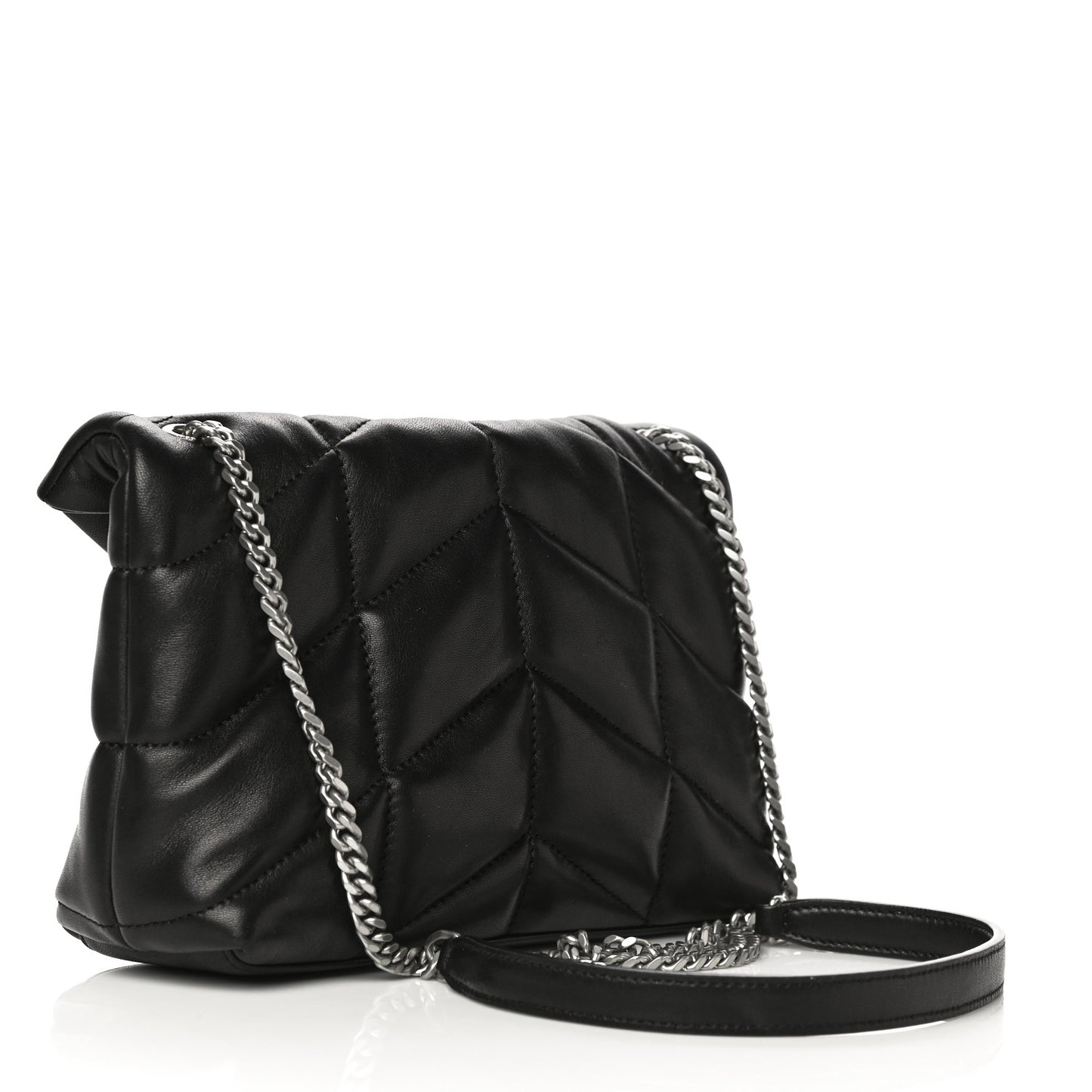 Lambskin Quilted Toy Loulou Puffer Monogram Chain Satchel Black