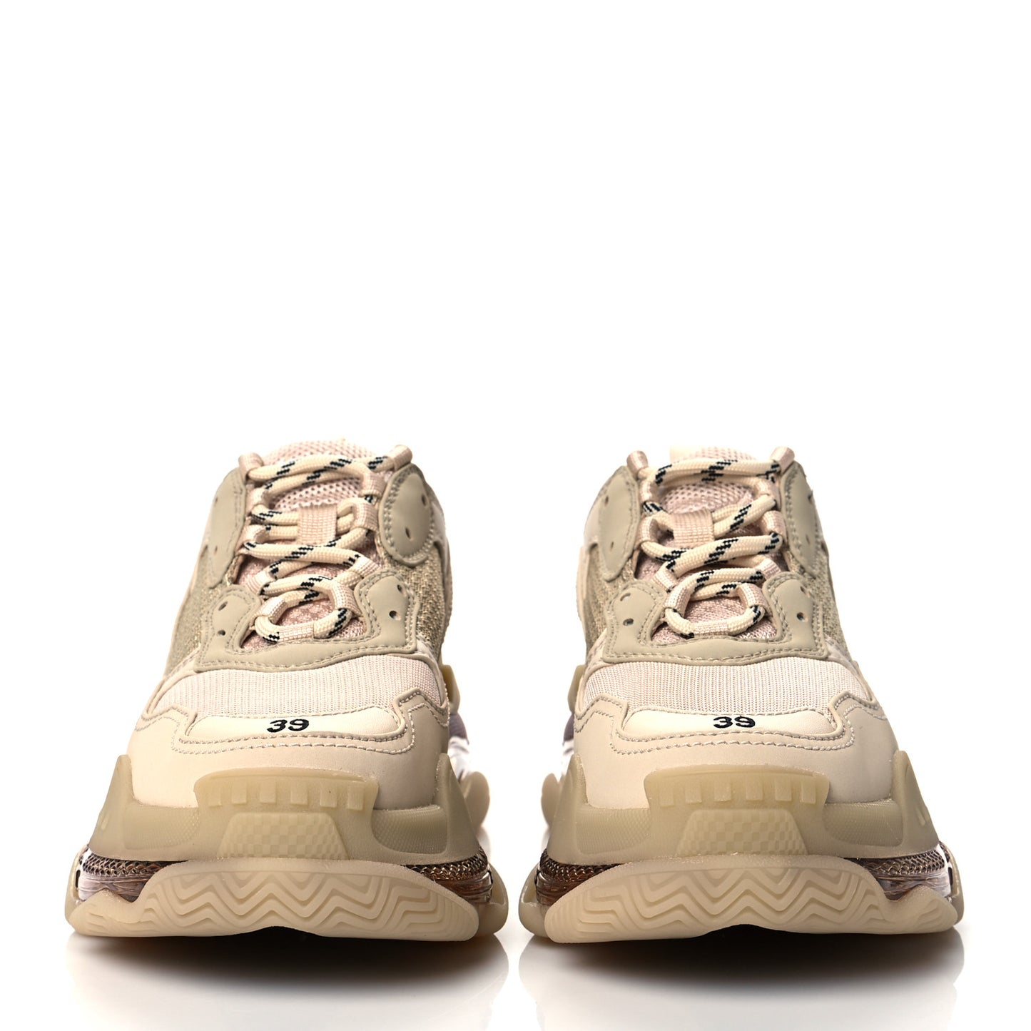 Fabric Mesh Clear Sole Womens Triple S Sneakers 39 Beige