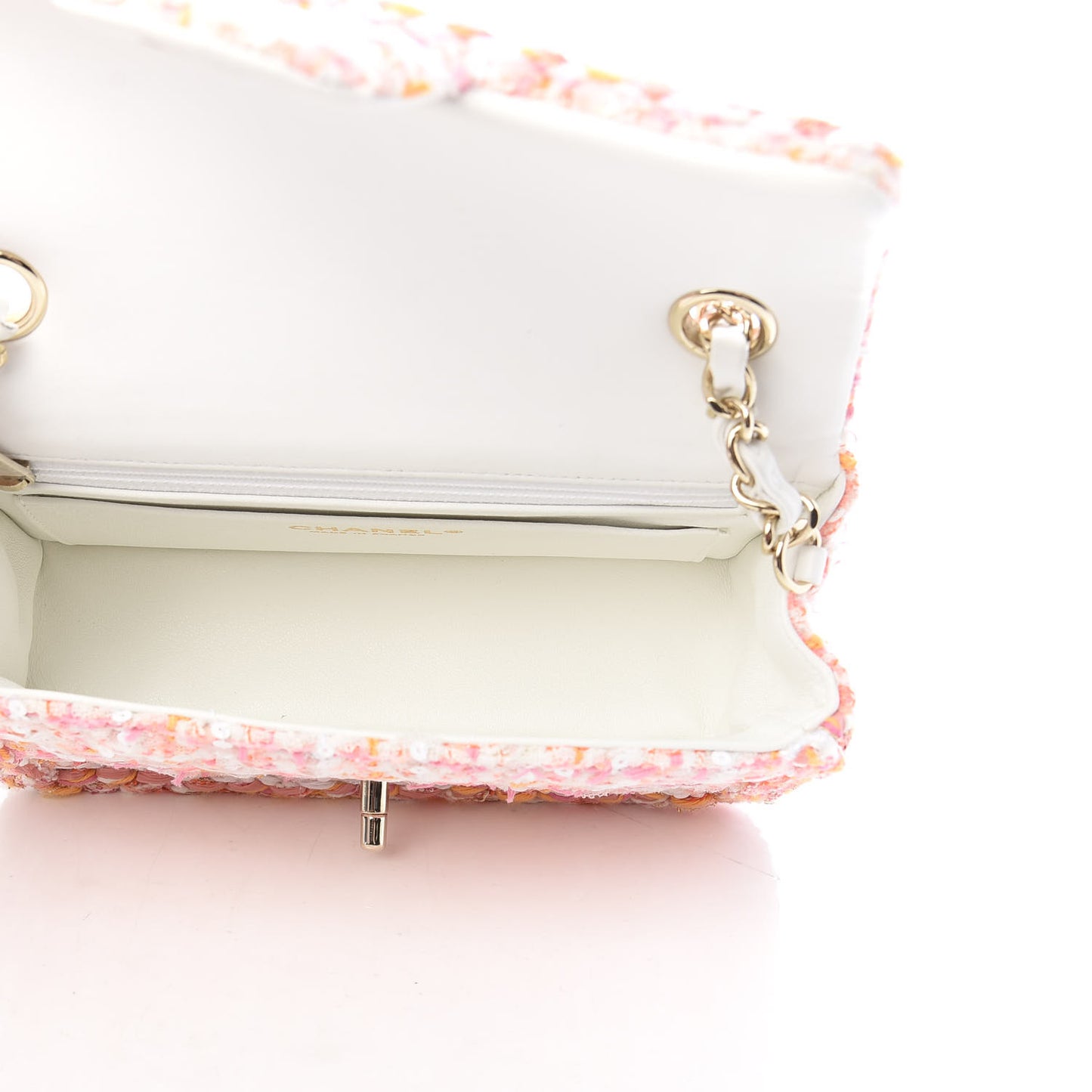 Tweed Braid Sequin Mini Flap White Pink Orange