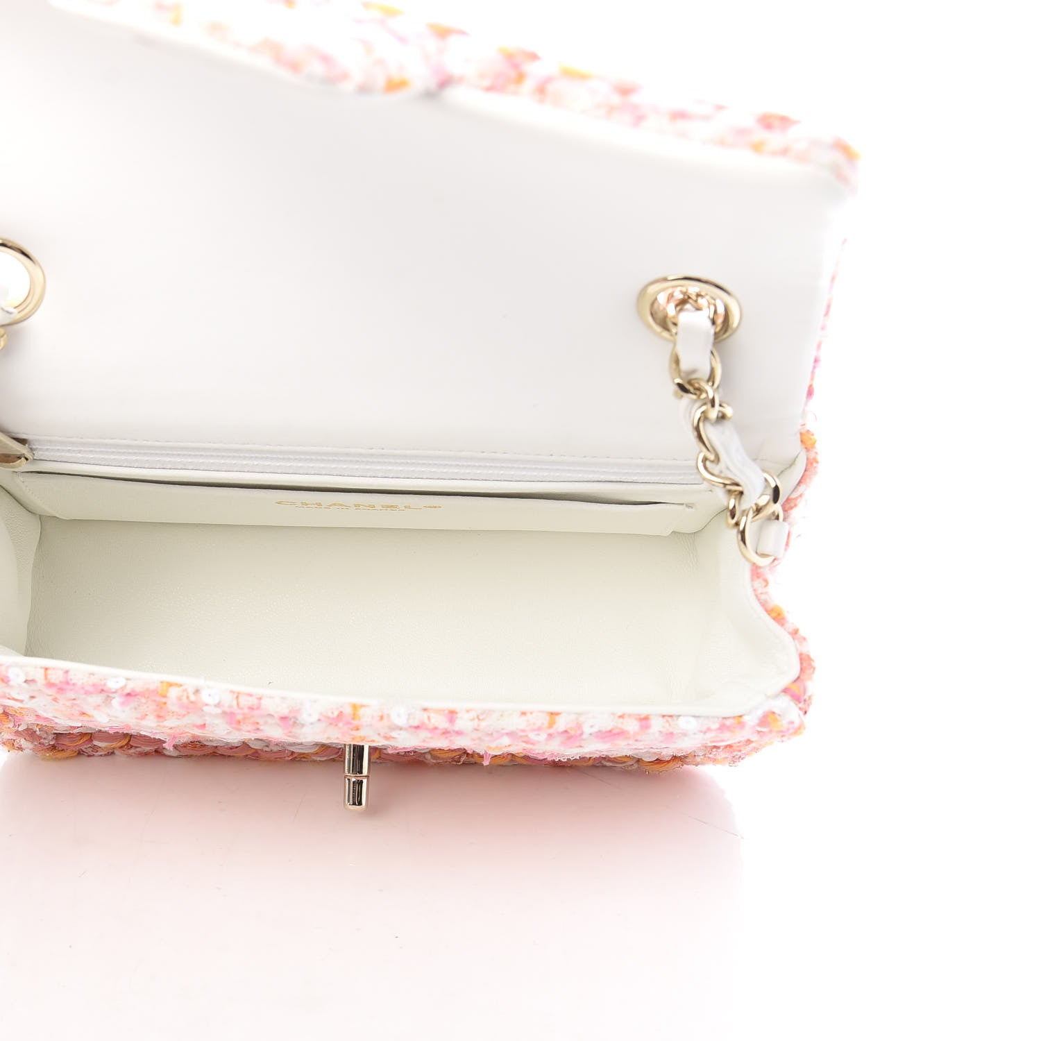 Chanel Tweed Braid Sequin Mini Flap White Pink Orange 5 of 10