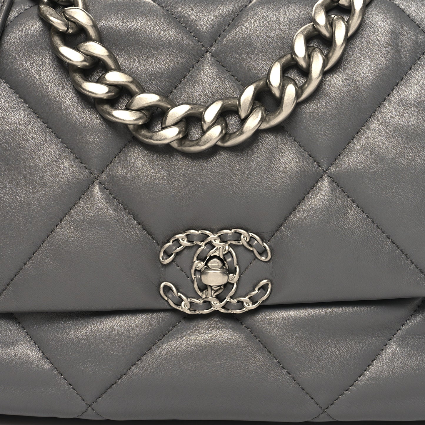 Lambskin Quilted Large Chanel 19 Flap Grey