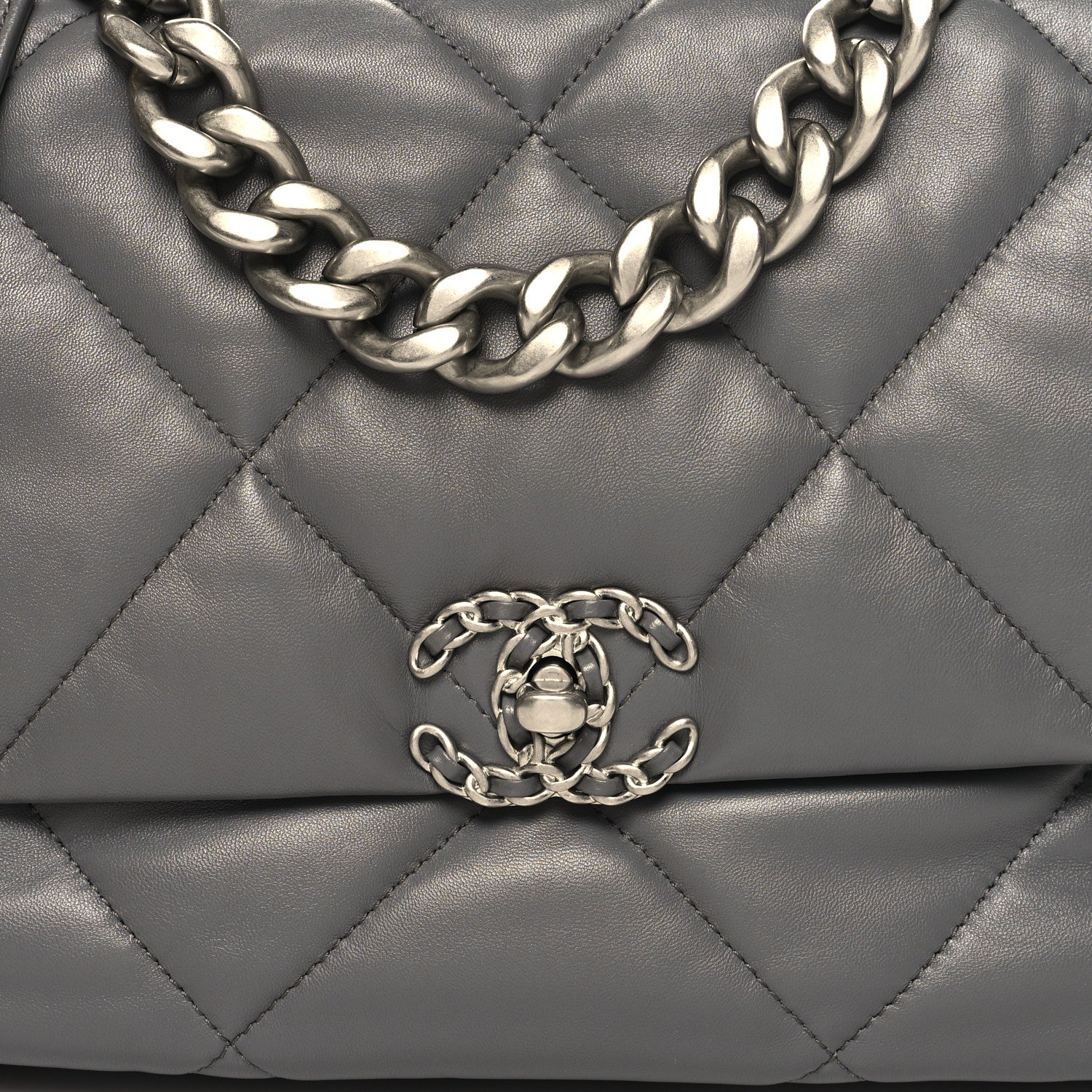 Chanel Lambskin Quilted Large Chanel 19 Flap Grey 8 of 10