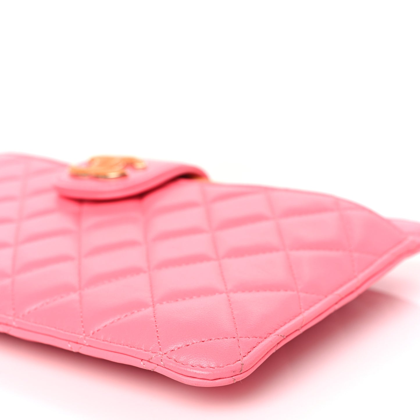 Lambskin Quilted Sunset Boulevard Pouch Case Coral Orange