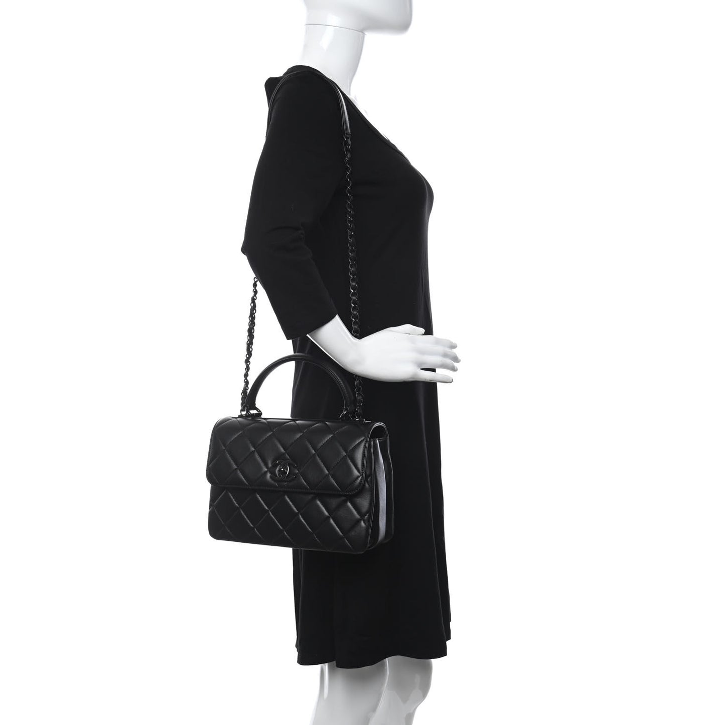 Lambskin Quilted Small Trendy CC Dual Handle Flap Bag So Black